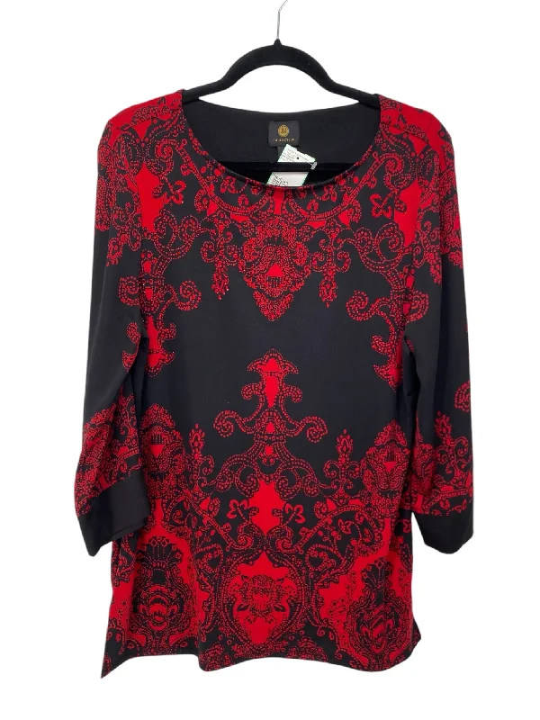 JM Collection Misses Size Medium Red Print 3/4 BlouseCycling Shirts